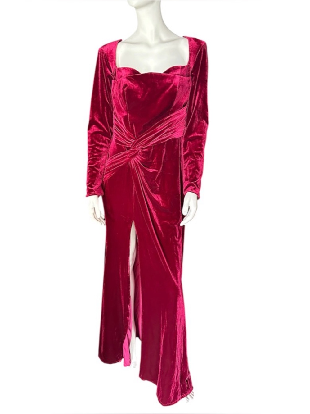 Monvelli Stretch Velvet Sweetheart Neckline Twisted Waist Dress Red Size 14 NWT